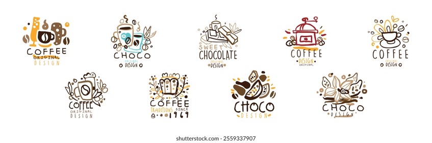 Chocolate and Coffee Original Label and Logo Design Vector Set