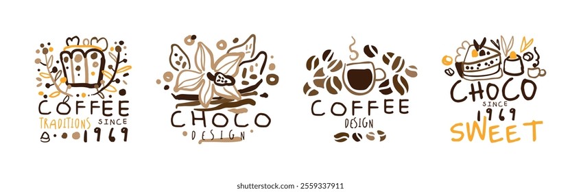 Chocolate and Coffee Original Label and Logo Design Vector Set