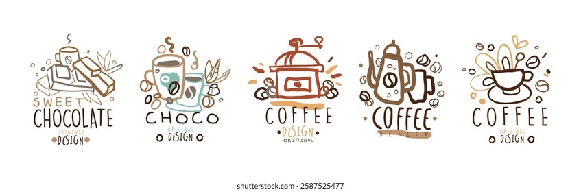 Chocolate and Coffee Original Label and Logo Design Vector Set