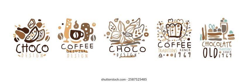 Chocolate and Coffee Original Label and Logo Design Vector Set