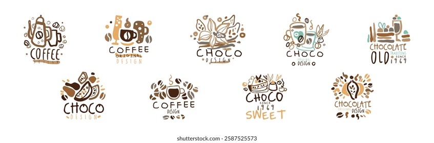 Chocolate and Coffee Original Label and Logo Design Vector Set