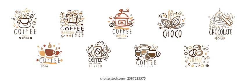 Chocolate and Coffee Original Label and Logo Design Vector Set