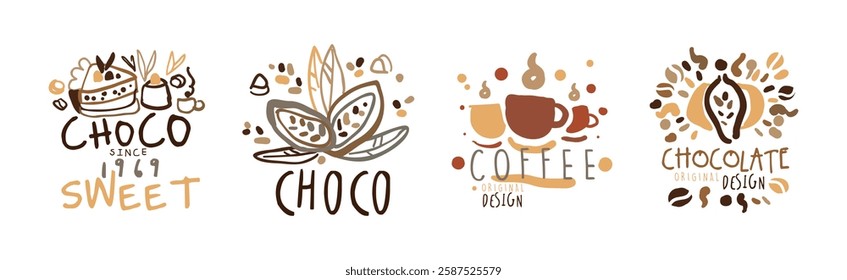 Chocolate and Coffee Original Label and Logo Design Vector Set