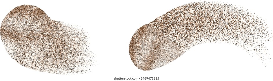 Chocolate and coffee powder, scattered cocoa on a light background. Particles of earth and dust. Brown sand texture.Top view of the cake.