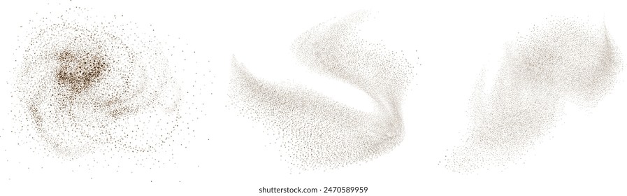 Chocolate and coffee powder, scattered cocoa on a light background. Particles of earth and dust. Brown sand texture.Top view of the cake.