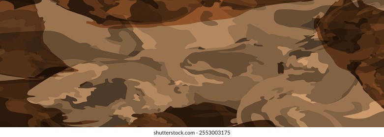 Chocolate and coffee powder, scattered cocoa on a light background. Particles of earth and dust. Brown sand texture.Top view of the cake.