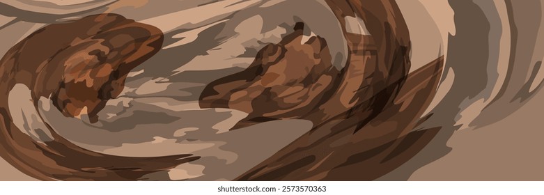 Chocolate and coffee powder, scattered cocoa on a light background. Particles of earth and dust. Brown sand texture.Top view of the cake.