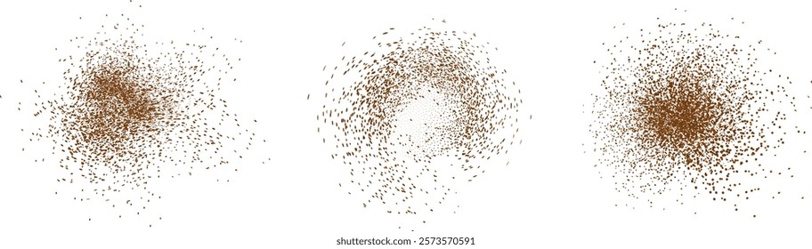 Chocolate and coffee powder, scattered cocoa on a light background. Particles of earth and dust. Brown sand texture.Top view of the cake.