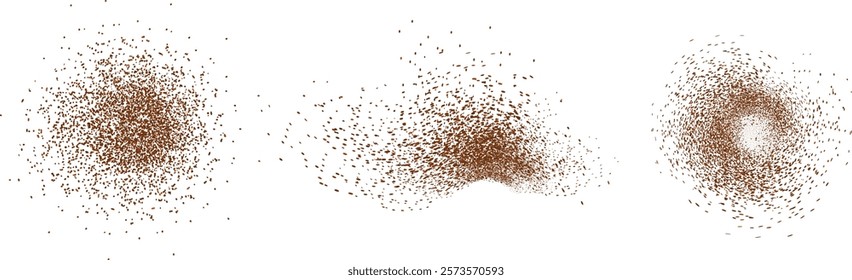 Chocolate and coffee powder, scattered cocoa on a light background. Particles of earth and dust. Brown sand texture.Top view of the cake.