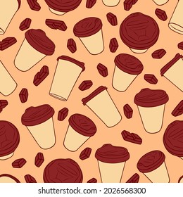 Chocolate and coffee seamless pattern. Vector texture with isolated elements: chocolate and coffee beans. Sweet background set