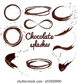 chocolate or coffee splashes set, isolated design elements, vector 3d illustration