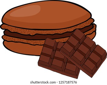 Chocolate or coffee taste french macarons or macaroons isolated on white background. Vector illustration