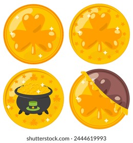 Chocolate coins for St. Patrick day vector cartoon set isolated on a white background.