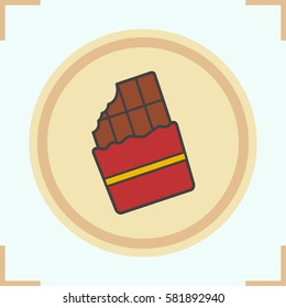 Chocolate color icon. Bitten chocolate bar. Isolated vector illustration