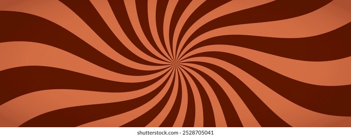 Chocolate color sunburst background. Milk coffee sunbeam pattern design. Brown nougat dessert wallpaper for template, banner, poster, flyer. Rotating cartoon candy rays and beams. Vector