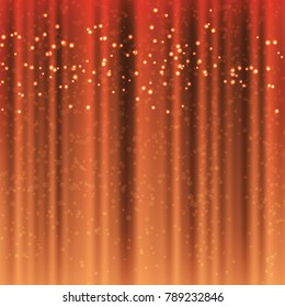 Chocolate colored curtains with magical tinsel sparks, festive background with sparkles, beautiful spectacular background with elements of magic