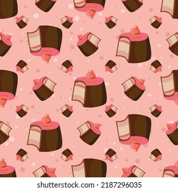 Chocolate colours seamless background with candy pattern. Sweets cartoon wallpaper for different wrapping paper prints. Textile texture for children party