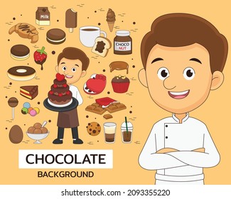 Chocolate concept background. Flat icons.