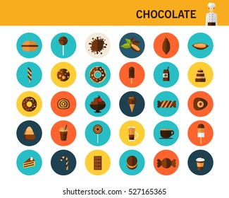 Chocolate concept flat icons.