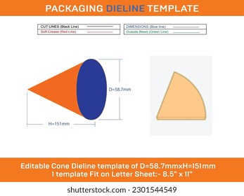 Chocolate cone ice cream dieline template D 58.7xH 151 mm