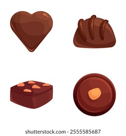 Chocolate confectionery icons set cartoon vector. Various chocolate dessert. Sweet food