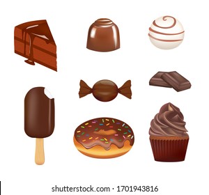 Chocolate confectionery set. vector illustration