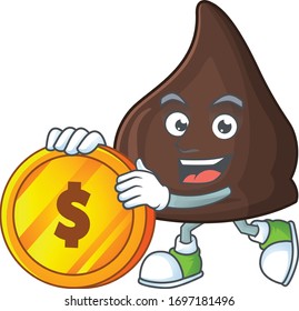 Chocolate conitos rich cartoon character have big gold coin