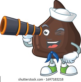 Chocolate conitos in Sailor cartoon character style using a binocular