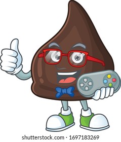 Chocolate conitos talented gamer mascot design play game with controller