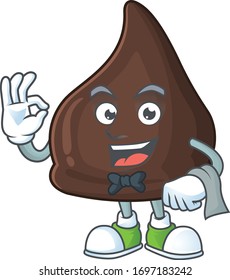 A chocolate conitos waiter cartoon character ready to serve