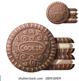 Chocolate cookie 2. Detailed vector icon isolated on white background. Series of food and ingredients for cooking.