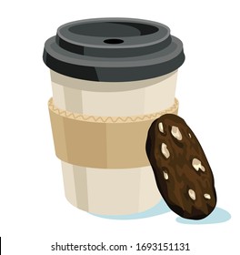 galletas de chocolate dulces con café tómate una taza de postre el símbolo del azúcar aislado de fondo blanco