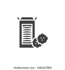 Chocolate cookie box vector icon. filled flat sign for mobile concept and web design. Chip cookies package glyph icon. Symbol, logo illustration. Pixel perfect vector graphics