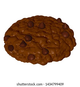 Chocolate Cookie with Chips Isolated on White Background. Homemade Cookie with Chocolate Pieces. Vector 3d Realistic Illustration.