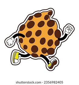 Chocolate Cookie Fast Food Character Isolated Retro Cartoon Vector