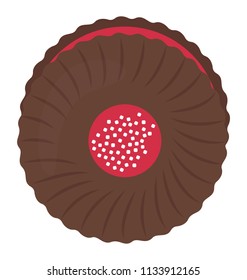 
Chocolate cookie filled with raspberry jam, jam cookie flat icon 
