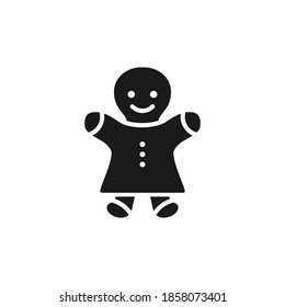 Chocolate cookie ginger man shape. Christmas gingerbread cartoon black symbol. Vector illustration isolated on white.