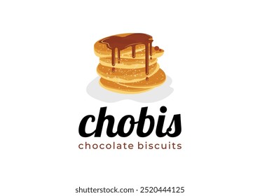 Chocolate cookie logo vector with melted chocolate poured on top