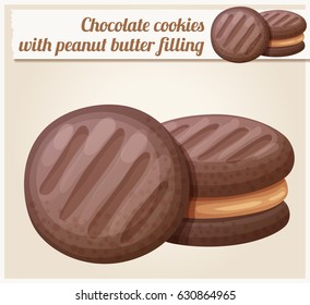 Chocolate cookie with peanut butter filling illustration. Cartoon vector icon. Series of food and drink and ingredients for cooking.