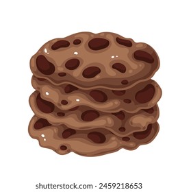 Chocolate cookie pile, cartoon lunchbox sugar snack. Funny stack of sweet biscuits with choco chips for dessert after lunch, children's school break, traditional cookies cartoon vector illustration