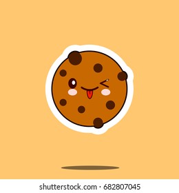 Chocolate Cookie smile cartoon face food kawaii. Flat design Vector Illustration