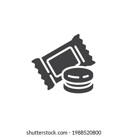 Schokoladenkekse, Vektorsymbol. volles Flachzeichen für mobiles Konzept und Webdesign. Süßigkeiten und Kekse-Glyph-Symbol. Symbol, Logo-Abbildung. Vektorgrafik