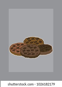 Chocolate cookie vector illustration with white outline on a grey background