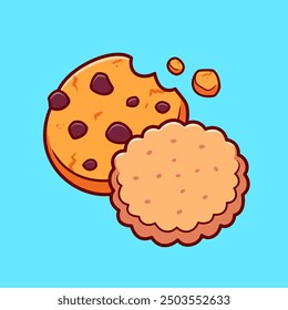 Chocolate Cookies And Biscuit Cartoon Vector Icon Illustration. Food Object Icon Concept Isolated Premium Vector. Flat Cartoon Style