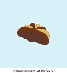 Biscoitos de chocolate mordem com o vetor de enchimento de chocolate ilustração no fundo azul