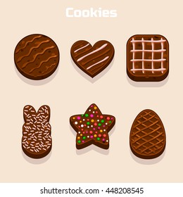 Chocolate cookies in different shapes set in vector
