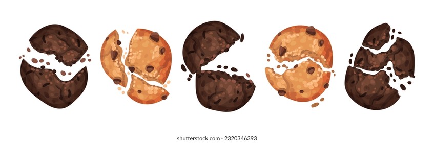 Cookies de chocolate con gotas y vectores de migajas