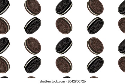 Chocolate cookies with filling. seamless pattern