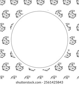 chocolate cookies frame. doodle cookies circle frame. hand drawn cookies frame background. chocolate cookies background