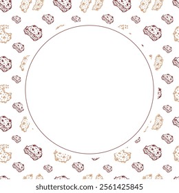 chocolate cookies frame. doodle cookies circle frame. hand drawn cookies frame background. chocolate cookies background